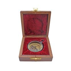 Compass Brass in Wooden Box, India