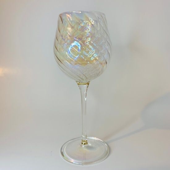 Blown Glass Long Stem Wine Glass Iridescent, Egypt