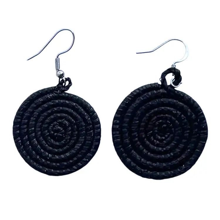 Black - Small Disc Earring, Rwanda