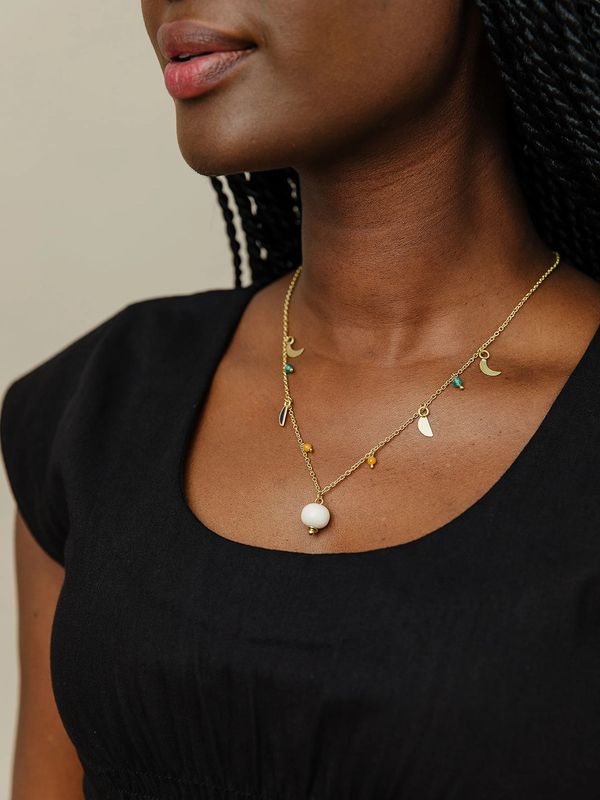 Enamel Moon Necklace Black, India