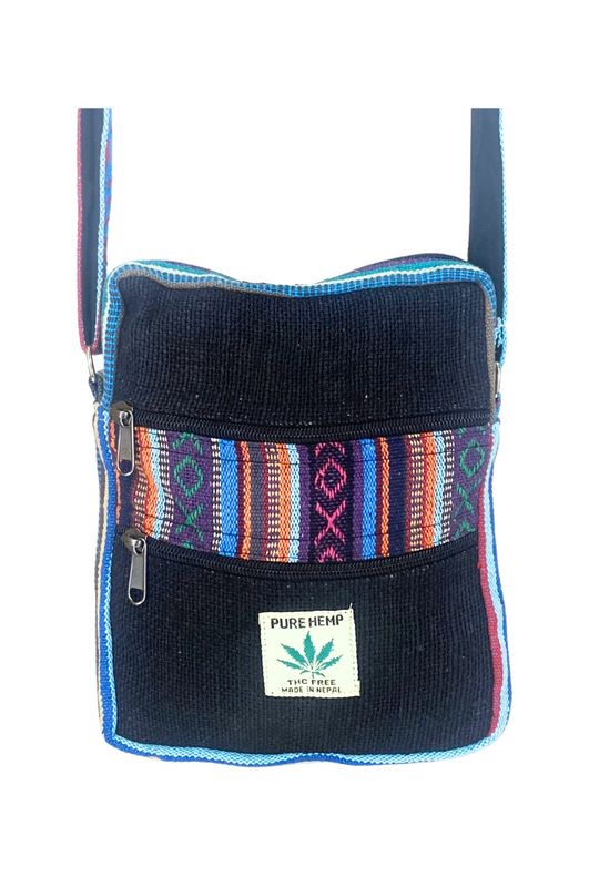 Ganja Zip Cross Body Bag-Black , Nepal