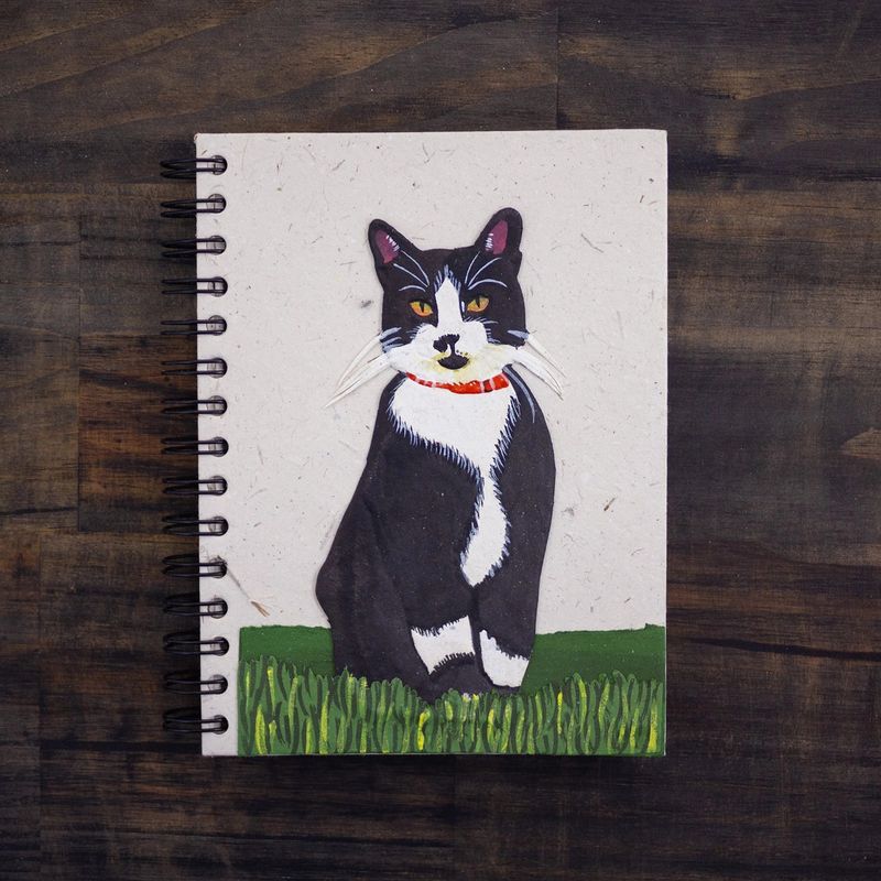 Large Notebook- Tuxedo Cat Socks, Sri Lanka