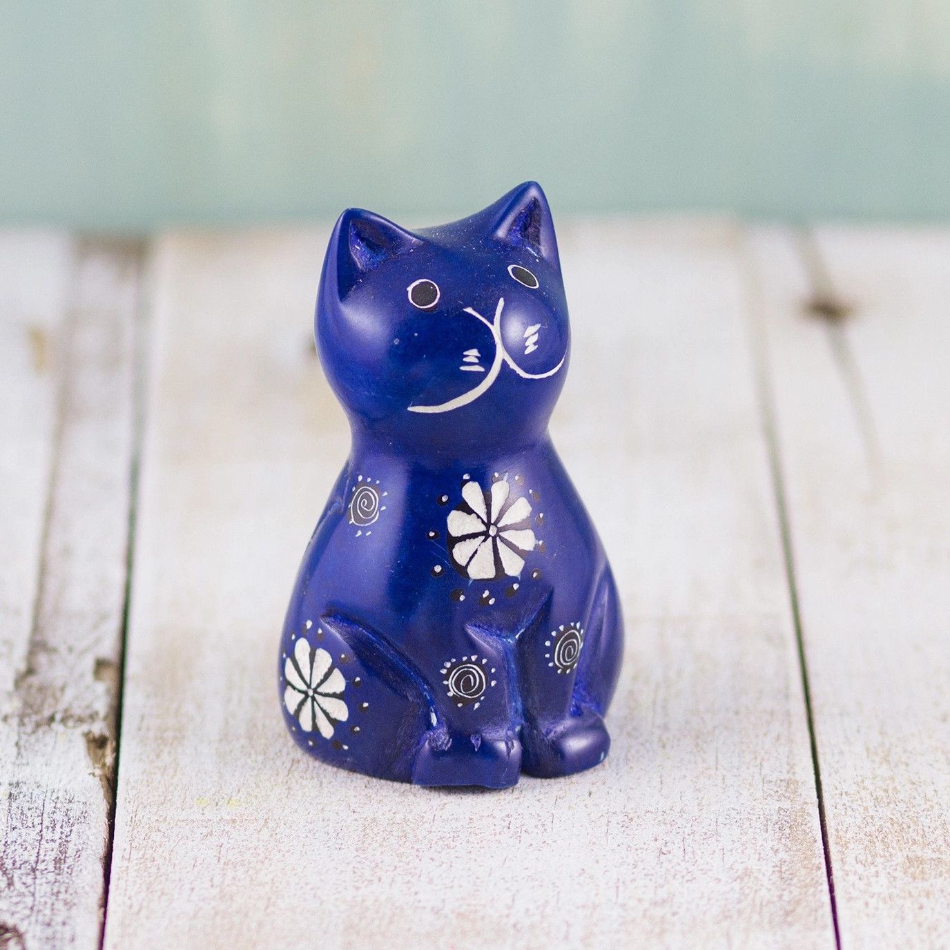 Soapstone Cute Kitty Cat Dark Blue, Kenya