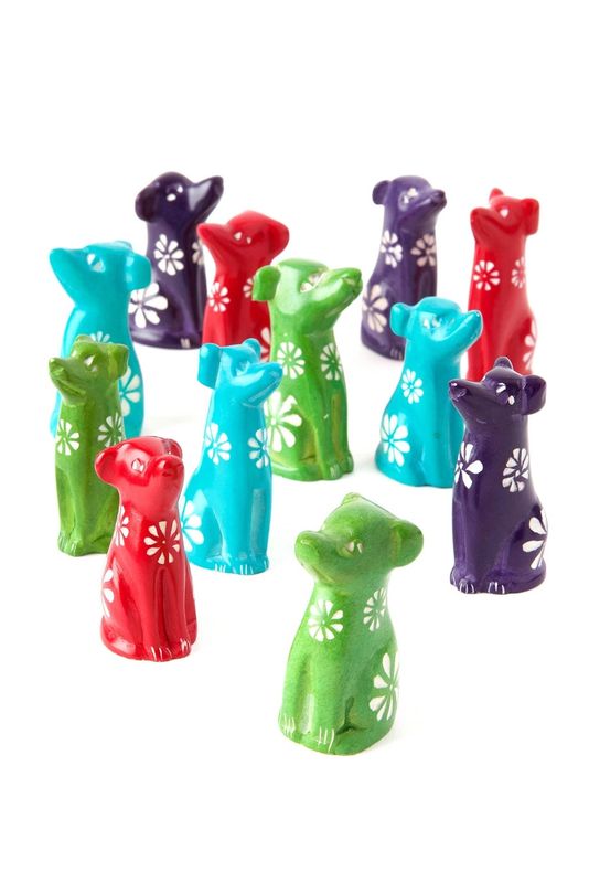 Soapstone Tiny Colored Dogs, Kenya