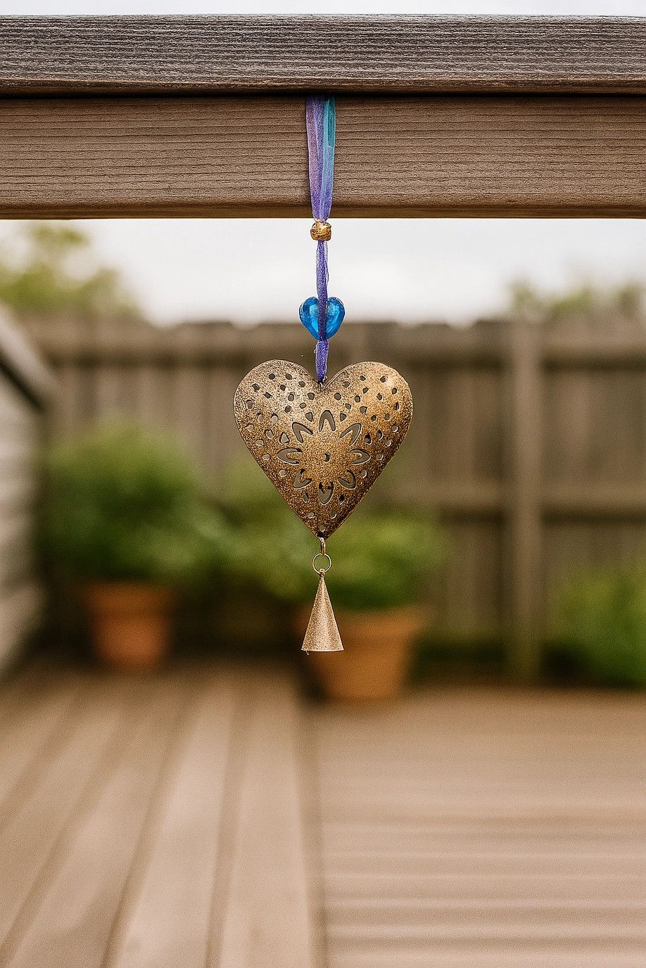 Heart Bell Wind Chime Upcycled Sari, India