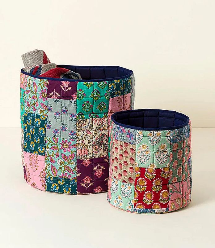 Quilted  Sari Fabric Basket - Large, India