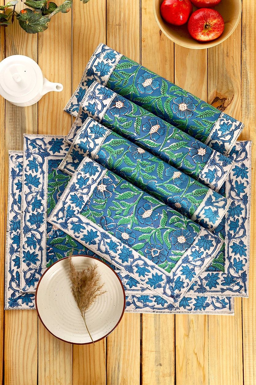 Sage &amp; Blue Floral Placemats, India
