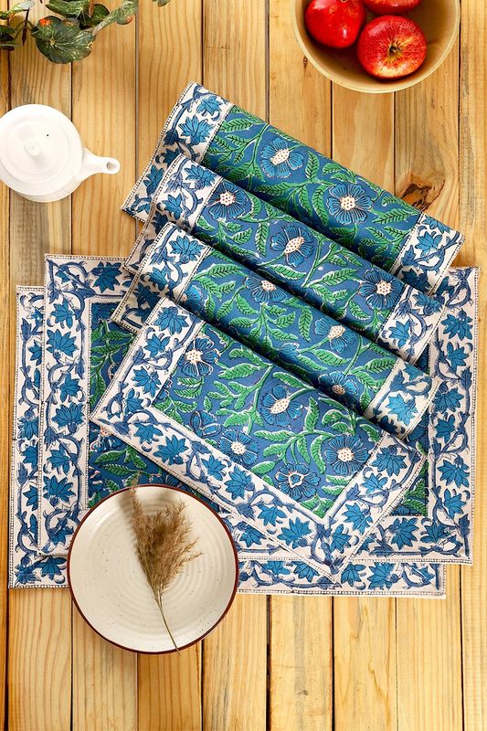 Sage &amp; Blue Floral Placemats, India
