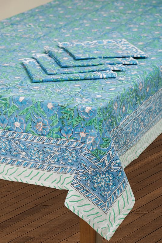 Sage &amp; Blue Tablecloth, India