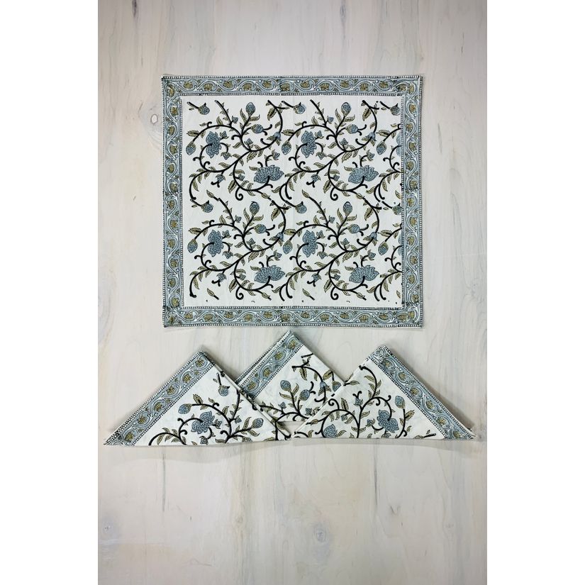 Silver Floral Napkin, India