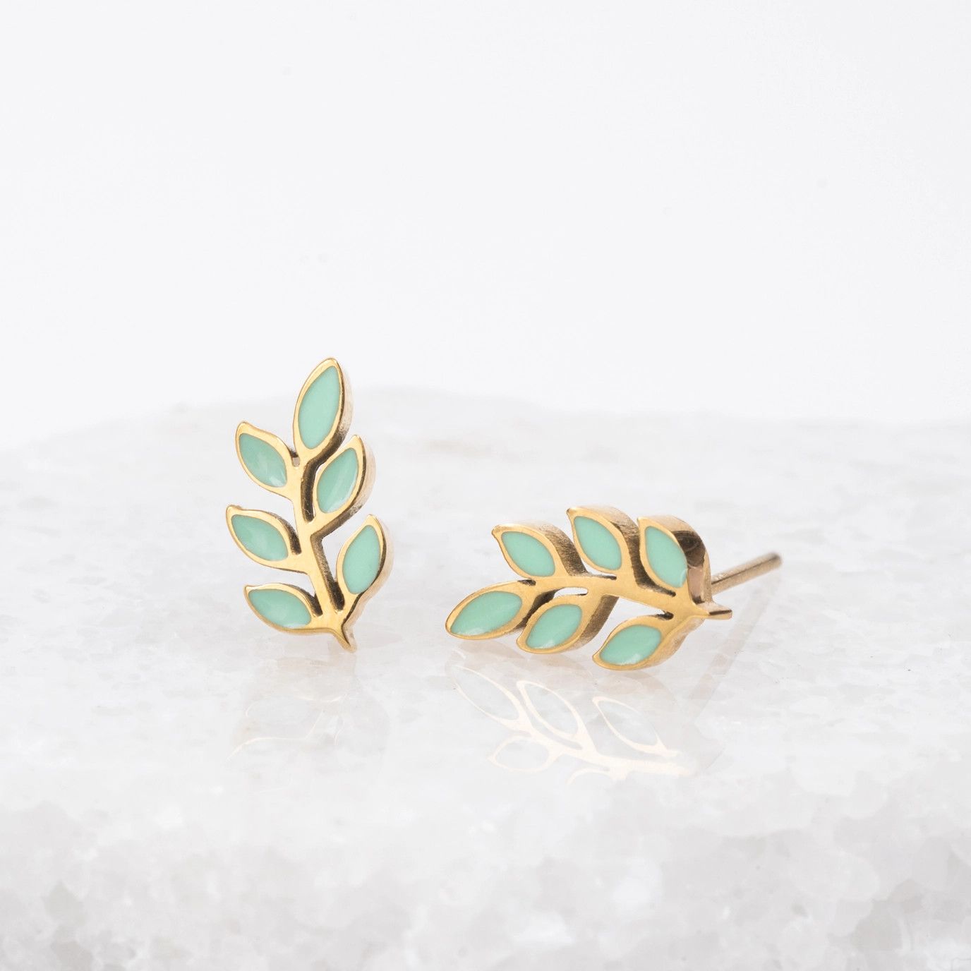 Rowen Leaf Stud Earrings-Mint Green , China