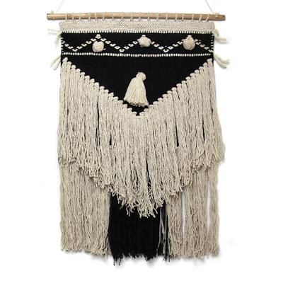 Handwoven Boho Wall Hanging Charcoal and Cream, India