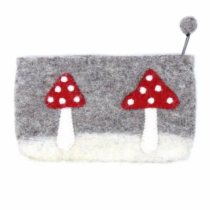 Mushroom Felt Zipper Pouch, Nepal
