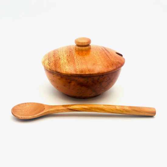 Tropical Hardwood Spice Bowl with Spoon and Lid, Nicaragua