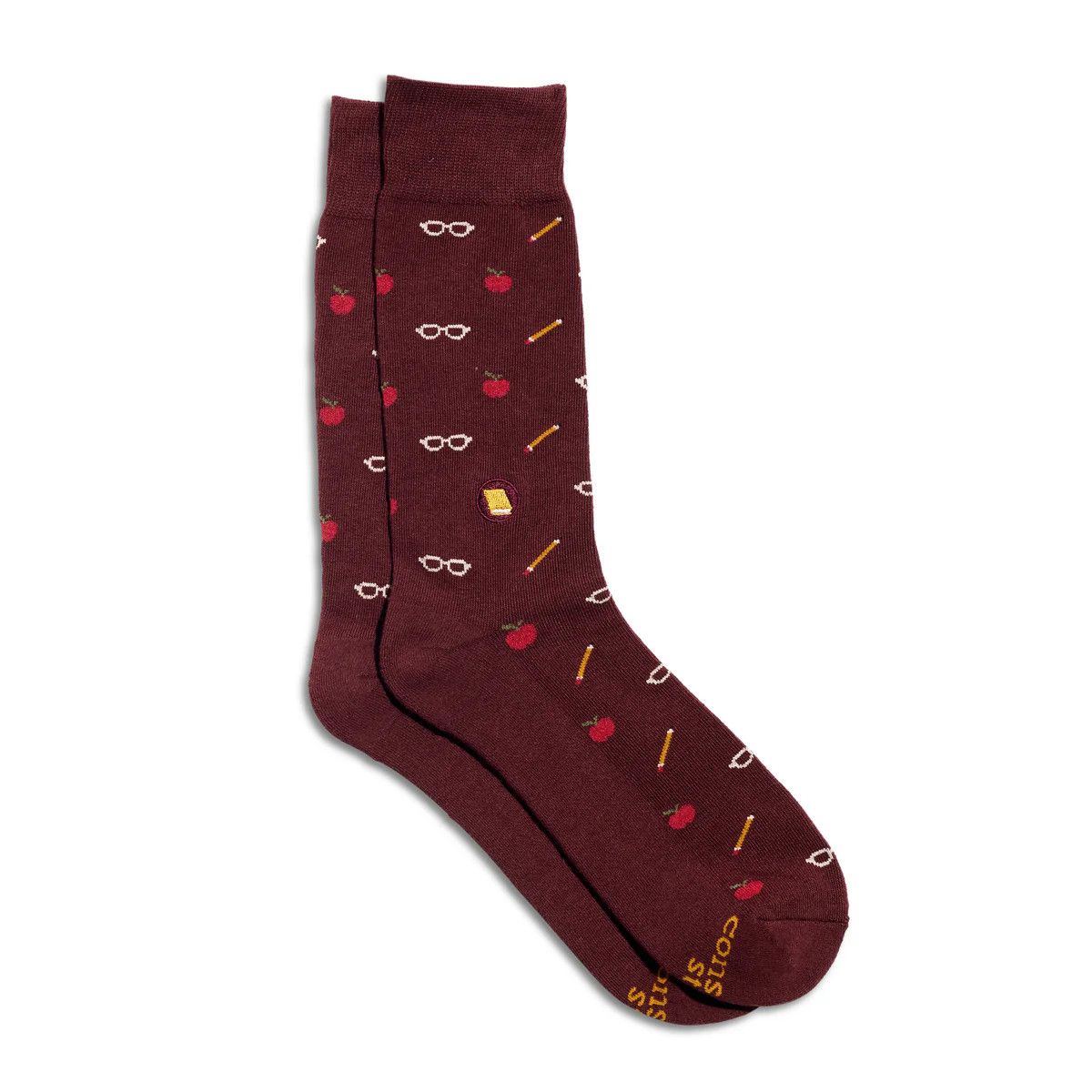 Socks That Give Books, Maroon, Small