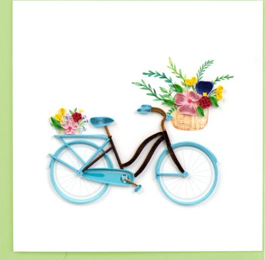Blue Bicycle and Flower Basket Quilling Card, Vietnam