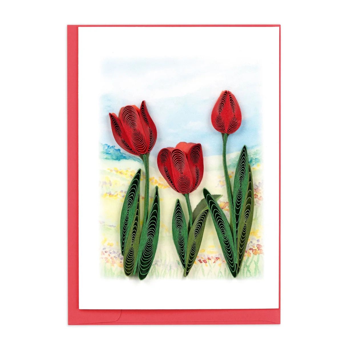Red Tulip Field Quilling Card Mini, Vietnam
