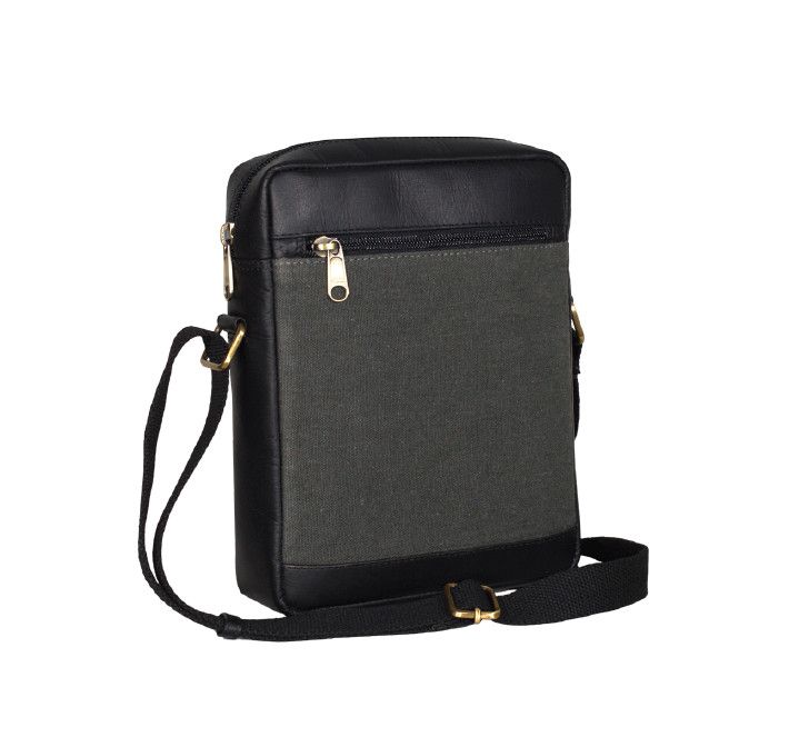 Waxy Canvas and Eco Leather Black Crossbody Bag, India