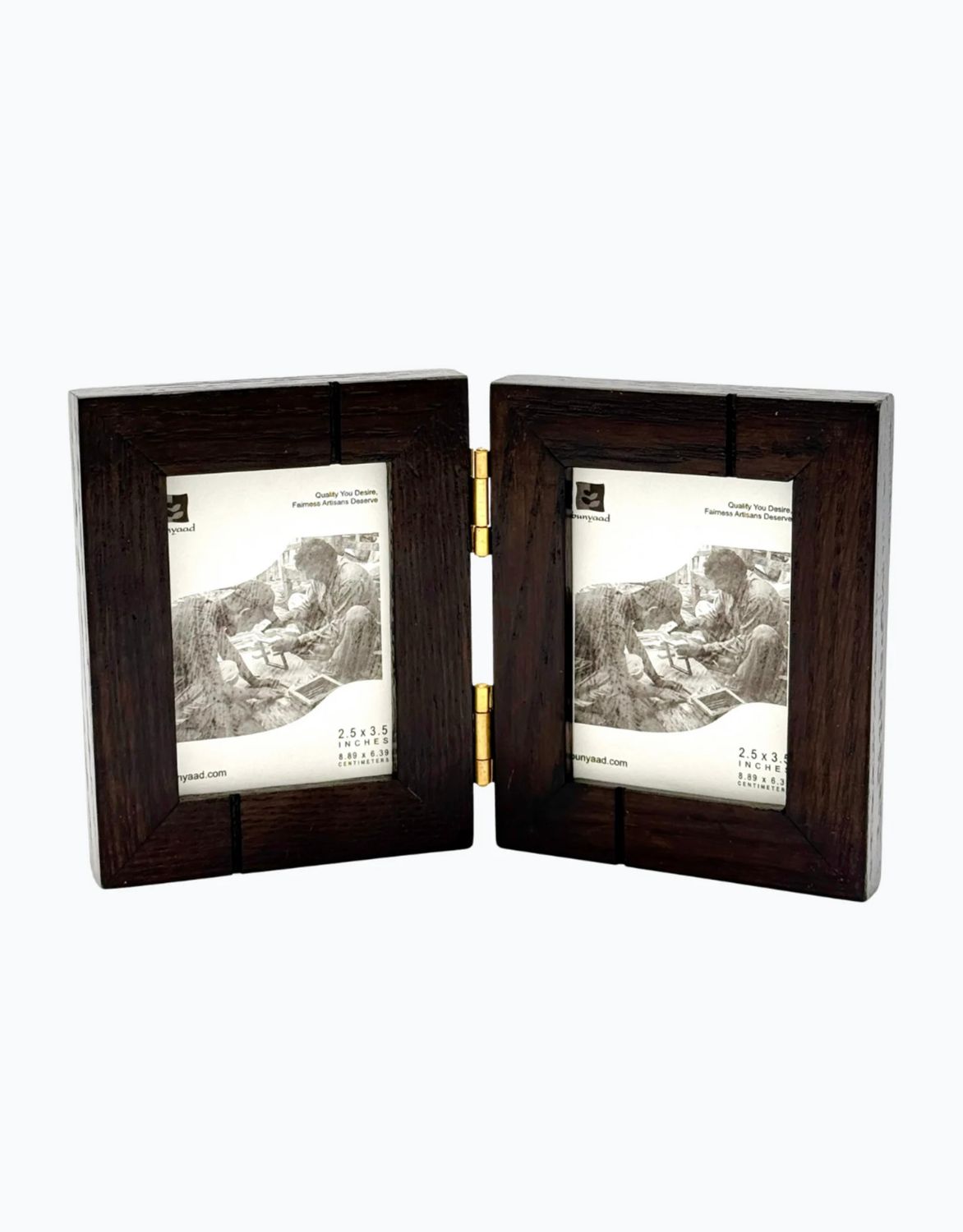 Dark Red Oak Striped Wood Frame  Duo Hinged 2.5" x 3.5", Pakistan