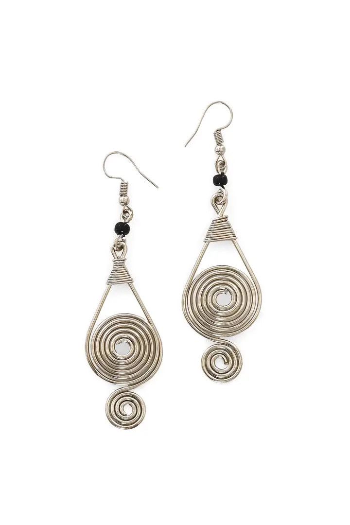 Aluminum Spiral Raindrop Earrings, Kenya