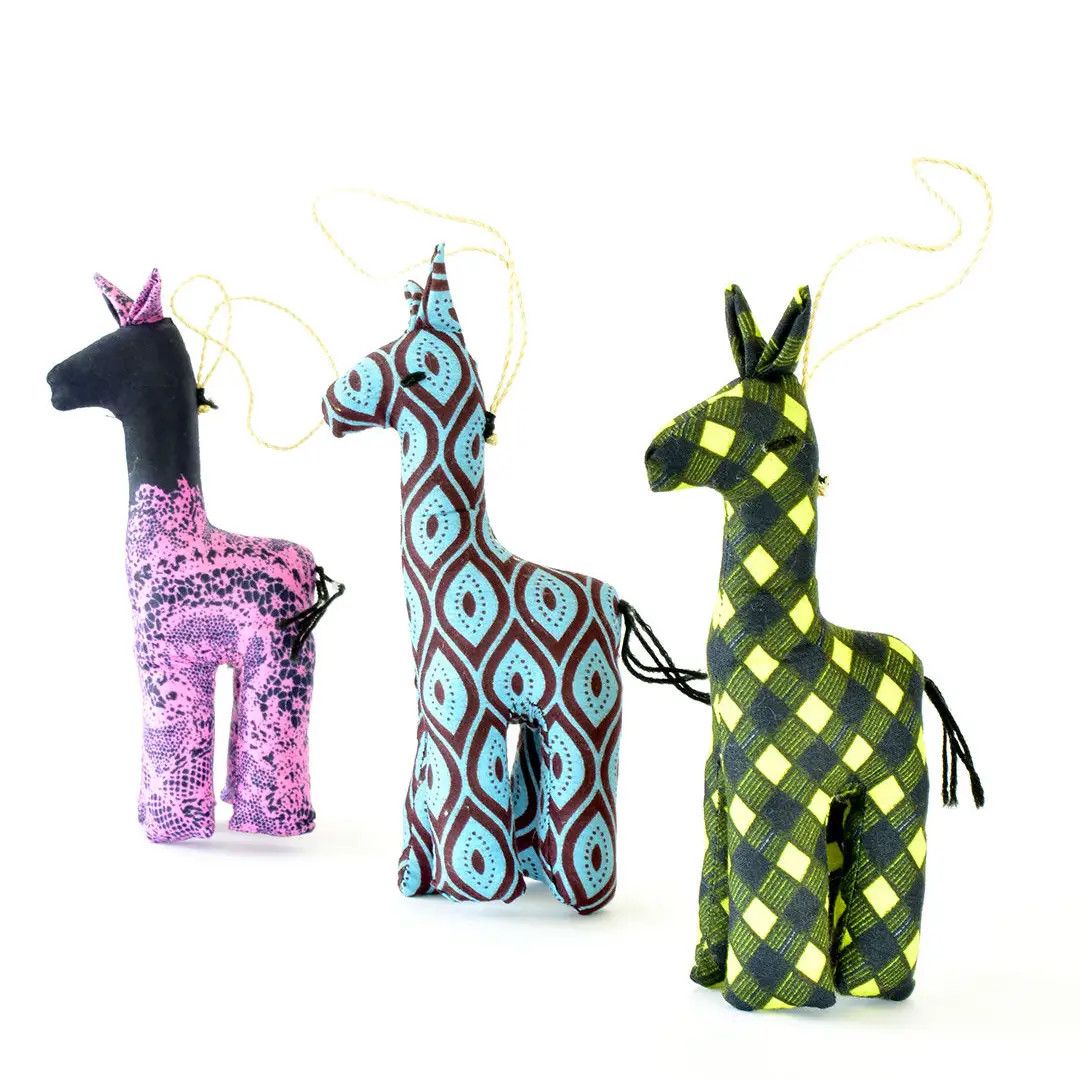 Kitenge Cloth Giraffe Ornament, Uganda