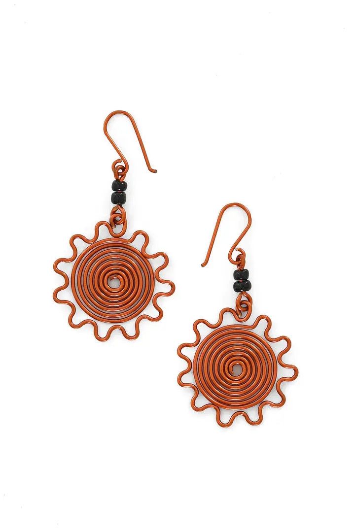 Copper Spiral Sunburst Earrings, Kenya