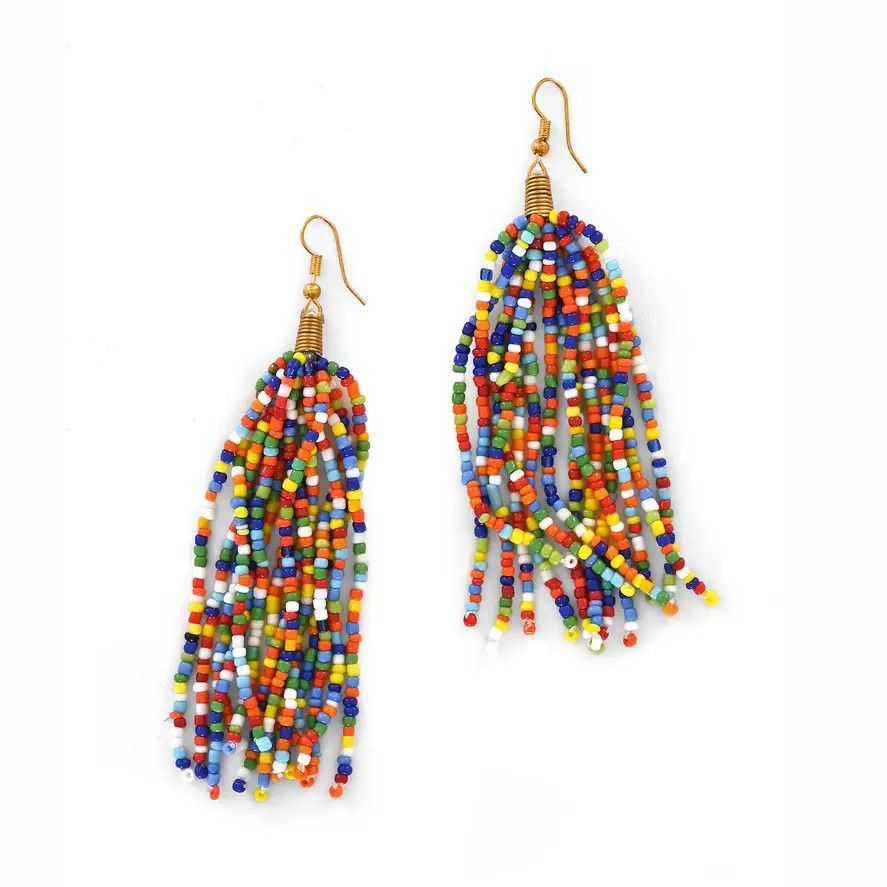 Maasai Rainbow Fringe Earrings, Kenya