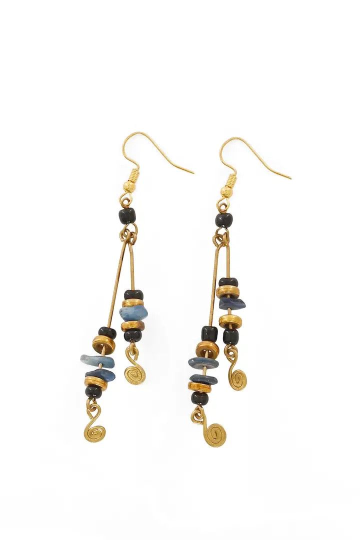 Moonlight Stone and Brass Drop Earrings, Kenya