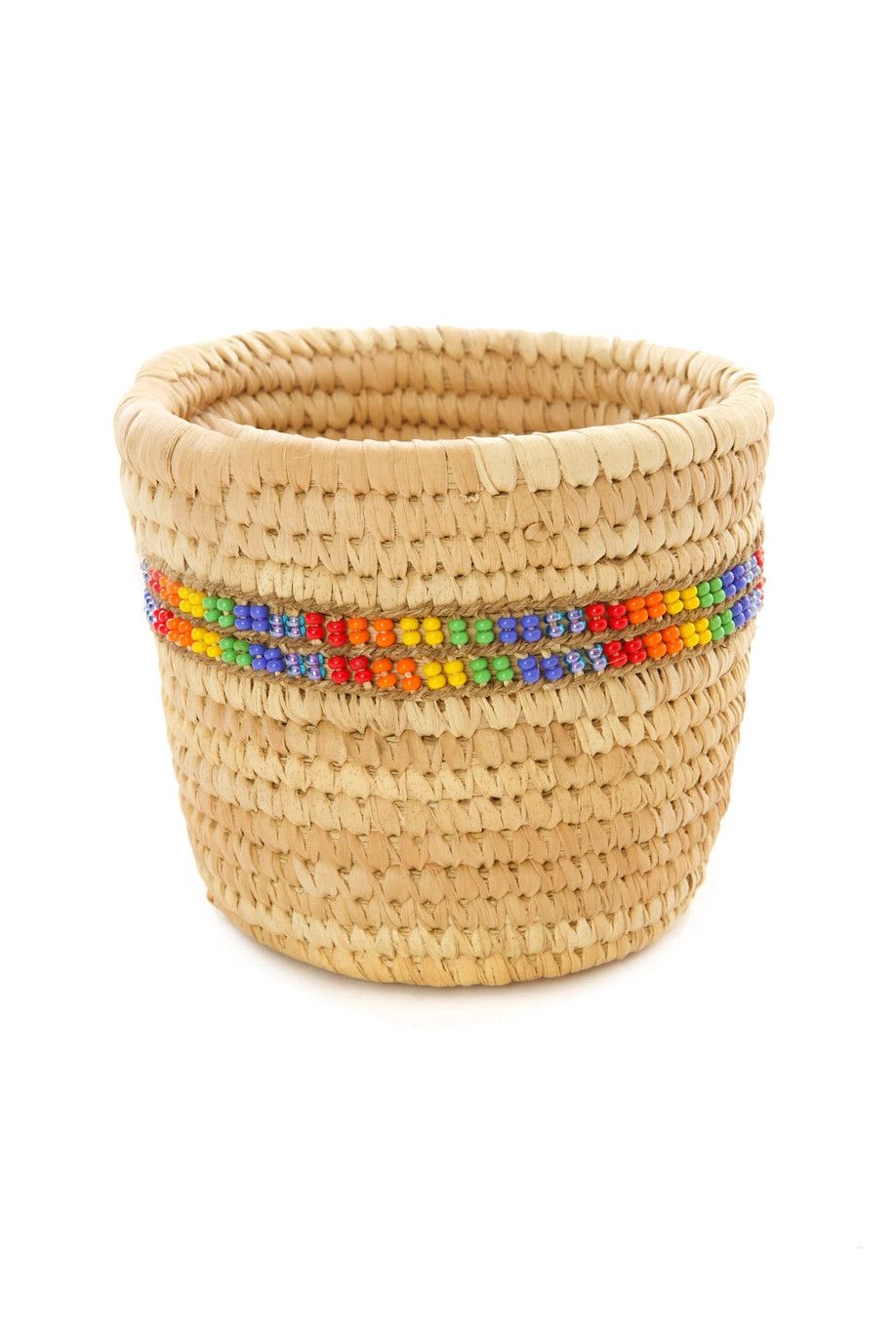 Small Rainbow Beaded Stripe Basket, Kenya