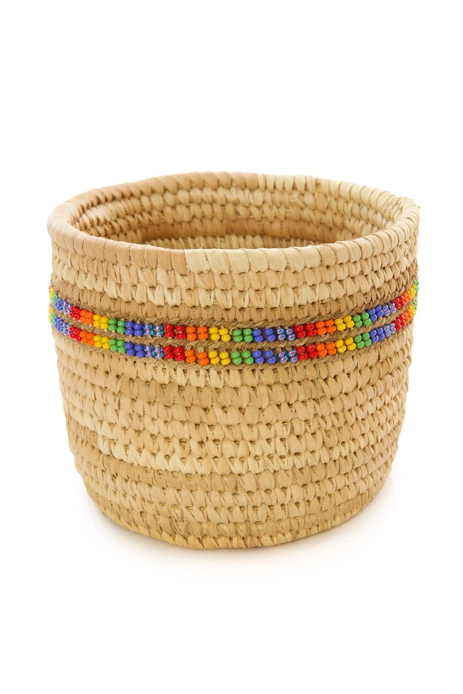 Medium Rainbow Beaded Stripe Basket, Kenya
