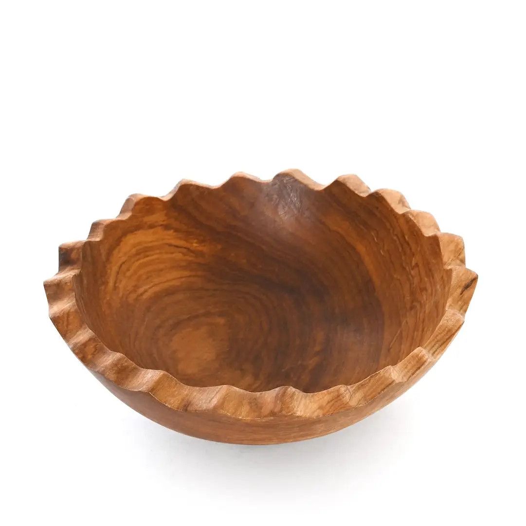 Ruffled Edge Olive Wood Bowl, Kenya