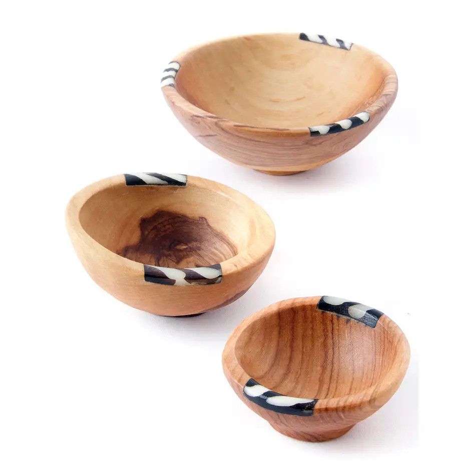 Wild Olive Wood and Bone Bowl Set, Kenya