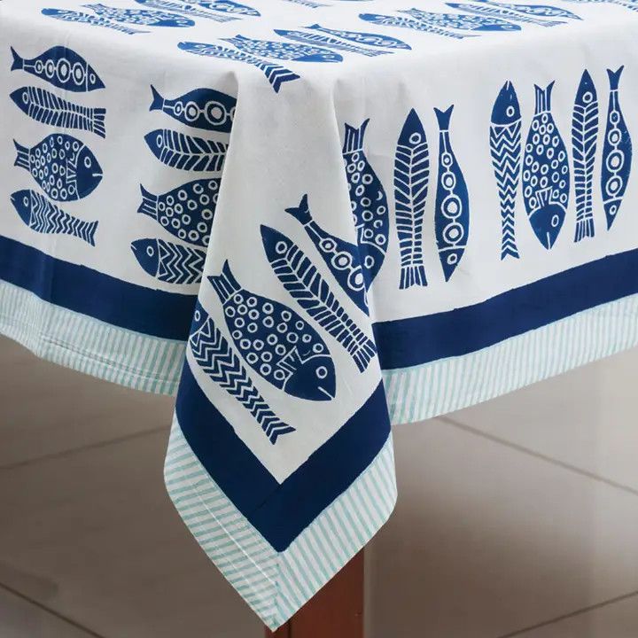 Fish Block Print Tablecloth, India