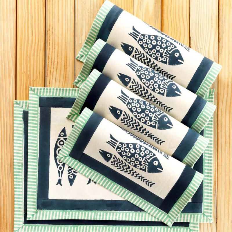 Fish Block Print Placemat, India