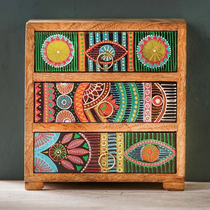 Sharifa African Hand Painted 3 Drawer Chest, India