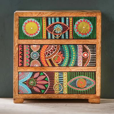 Sharifa African Hand Painted 3 Drawer Chest, India