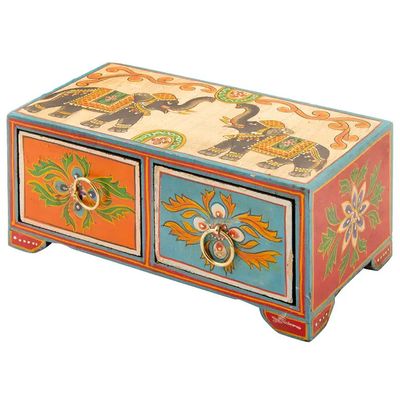 Elephant Painted 2 Drawer Chest, India
