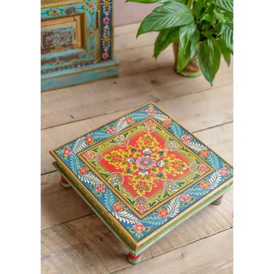 Vintage Hand Painted Bajot - Side Table, India