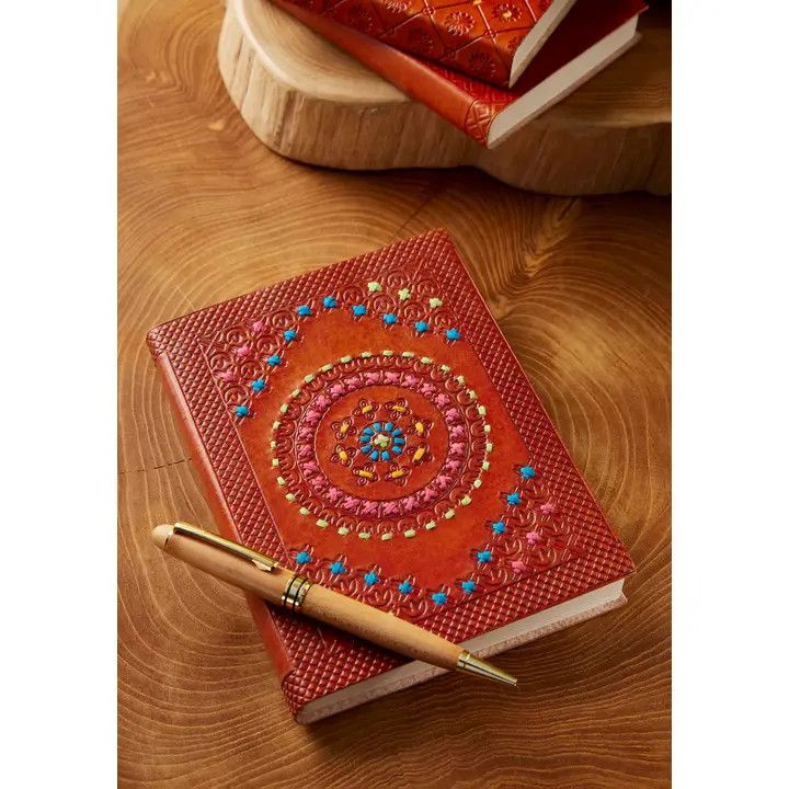Embroidered and Embossed Leather Notebook, India