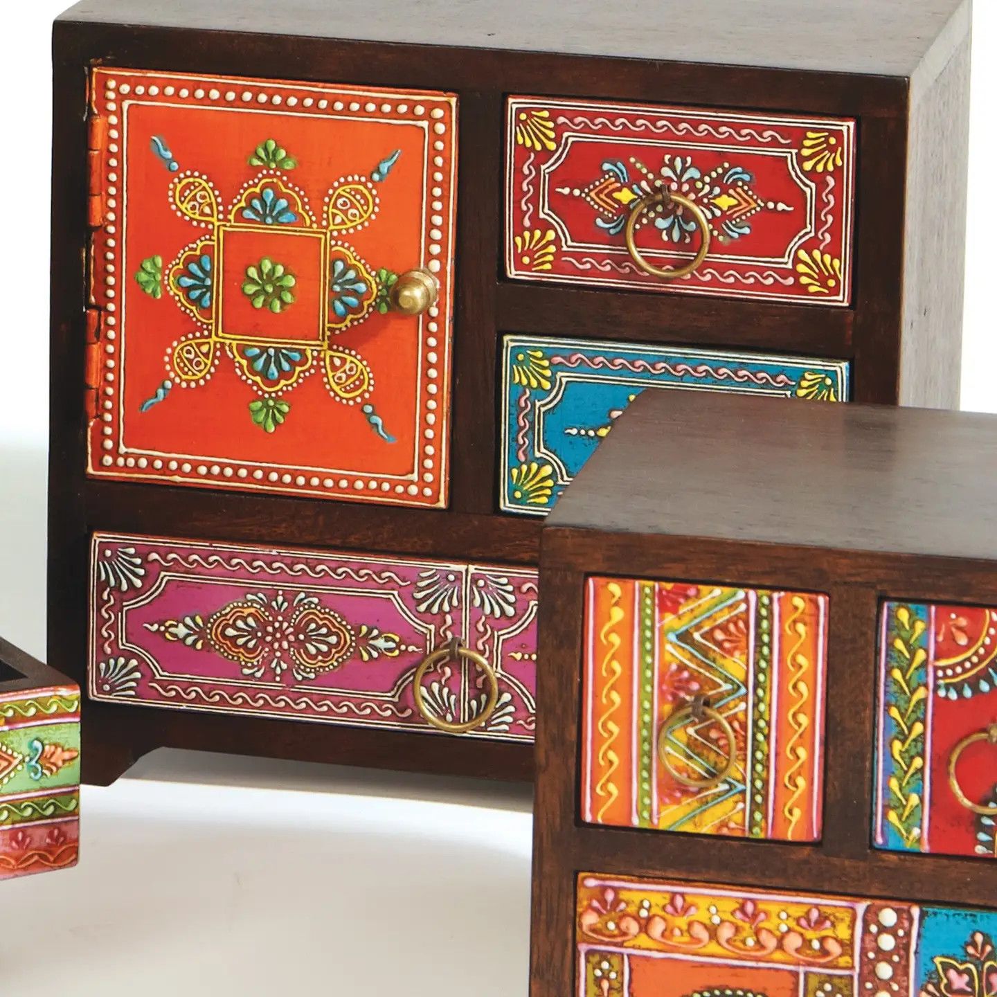 Hand Painted Wood 3 Drawer, 1 Door Chest, India