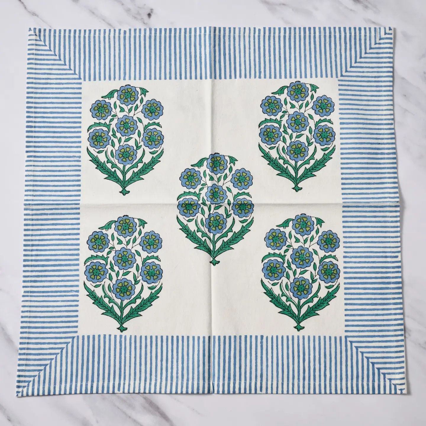 Devika Floral and Stripe Block Print Napkin, India
