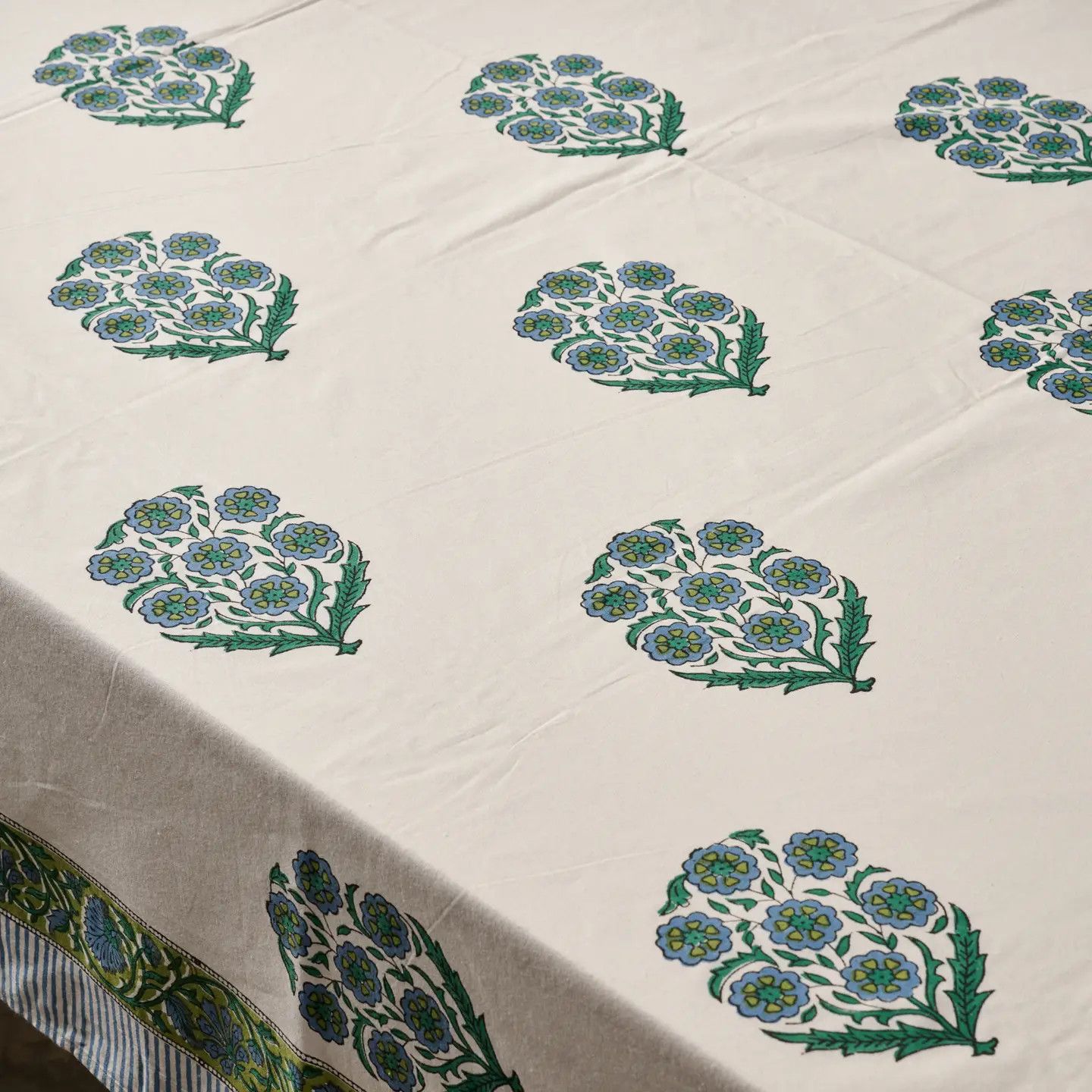 Devika Floral and Stripe Block Print Tablecloth, India