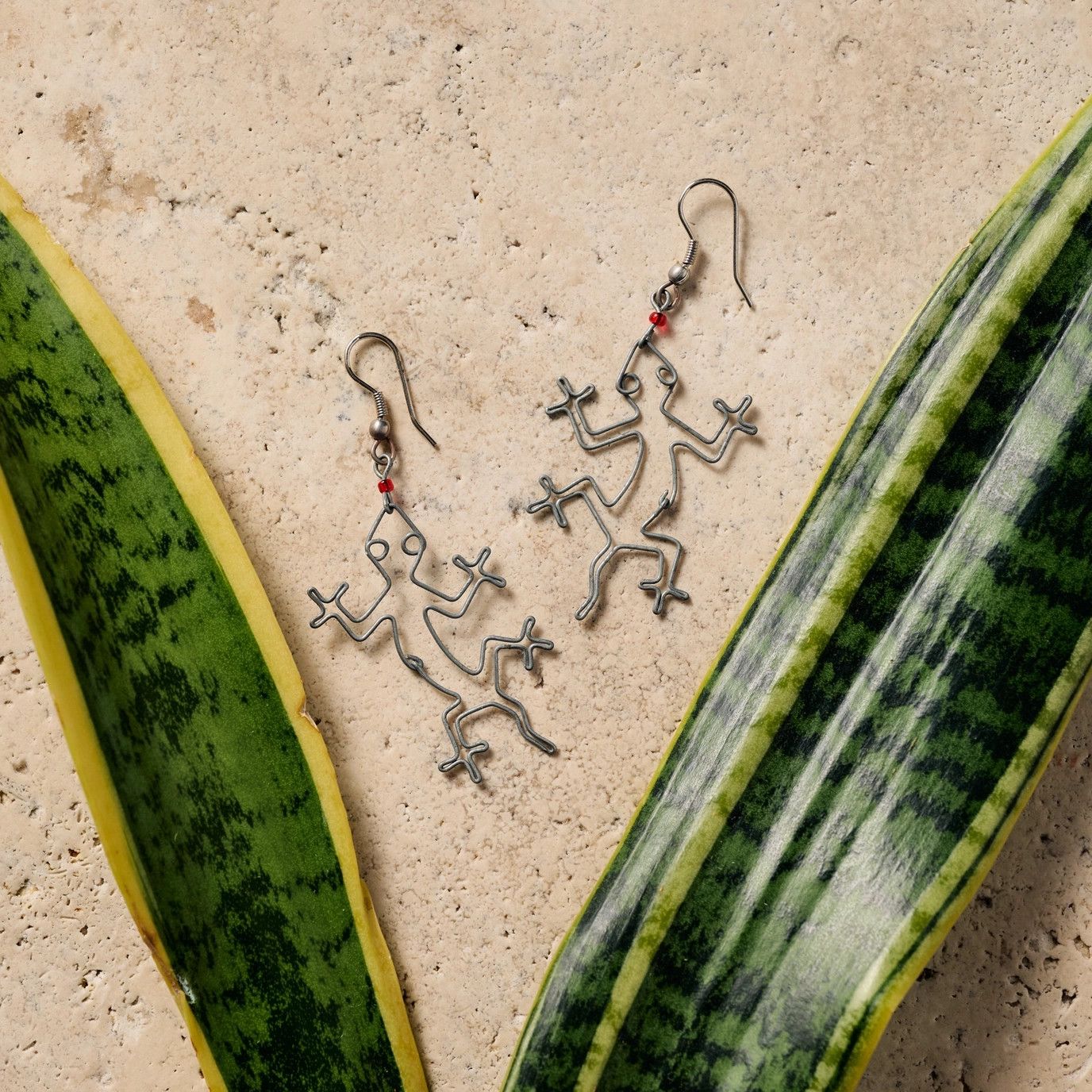 Recycled Wire Gecko Dangle Earrings, Kenya