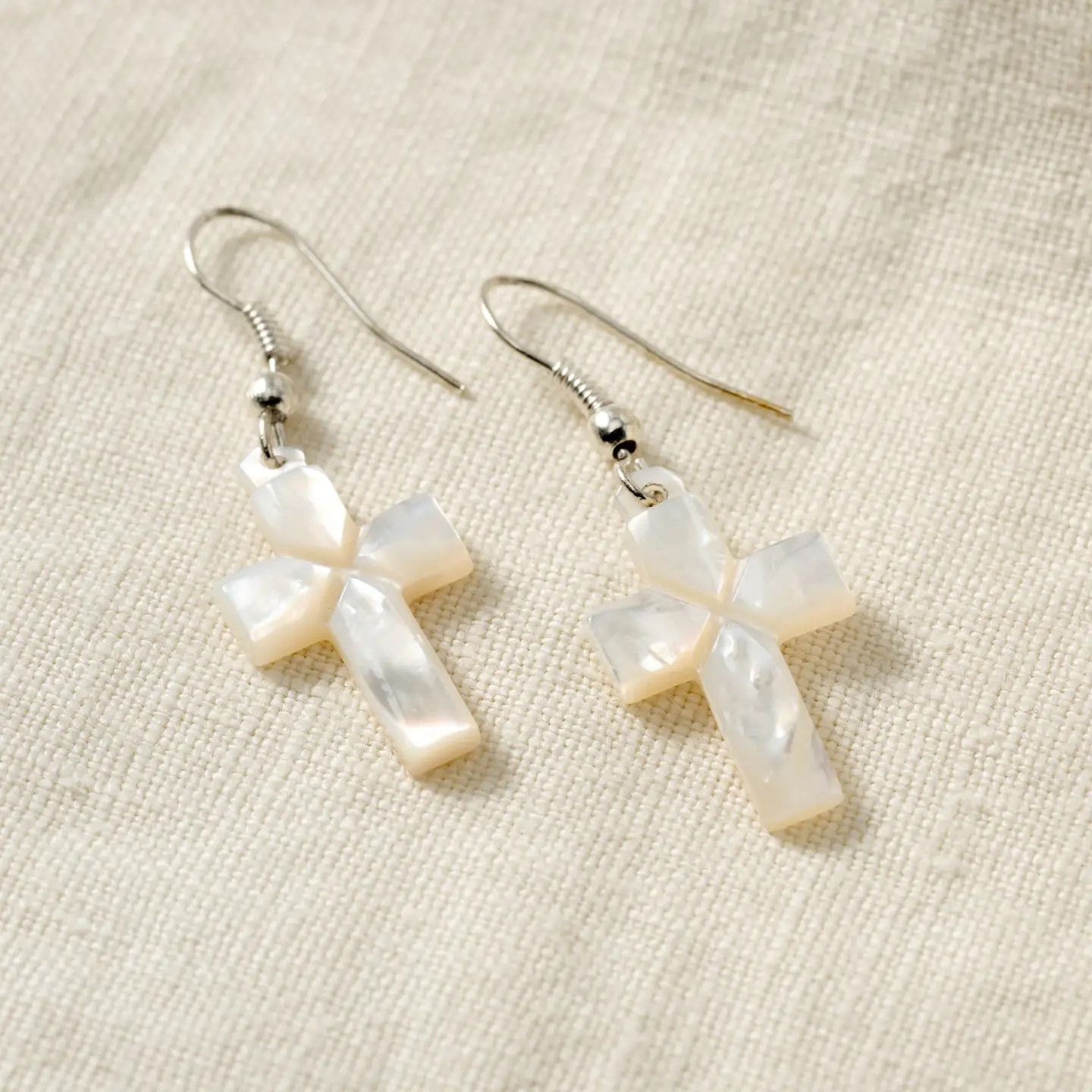 Mother of Pearl Cross Drop Earrings, Palestine