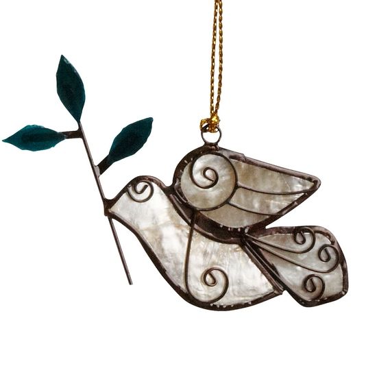 Olive Branch Dove Capiz Ornament, Philippines