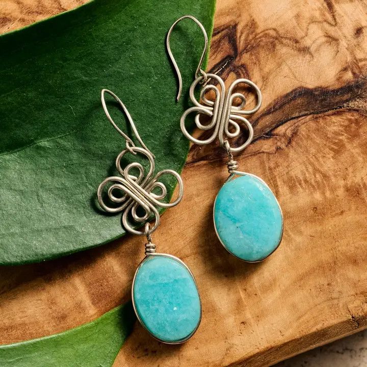 Trebol Amazonite Dangle Earrings, Peru
