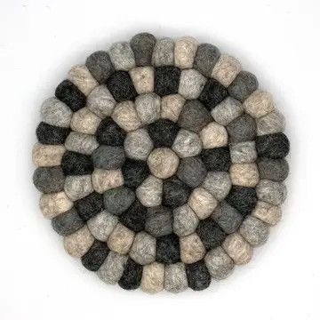 Neutral Grey Felt Ball Trivet, Nepal
