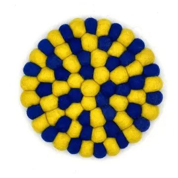 Blue and Yellow Felt Ball Trivet, Nepal