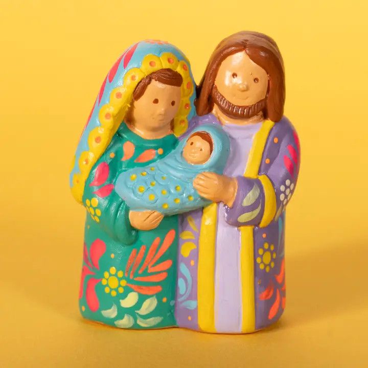 Green &amp; Lilac Ceramic Family Nativity, Peru