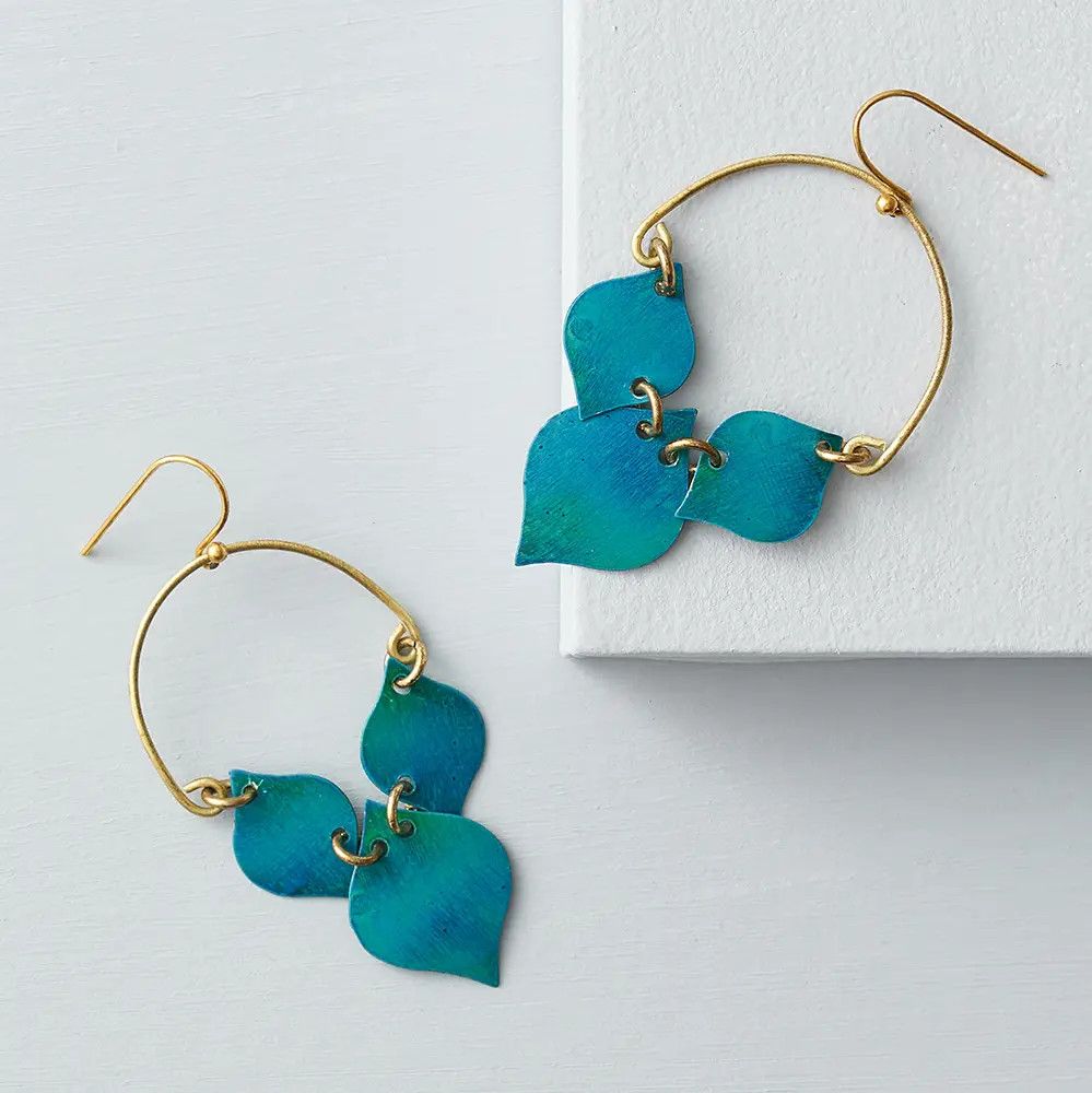 Chameli Leaf Teal Drop Earrings, India